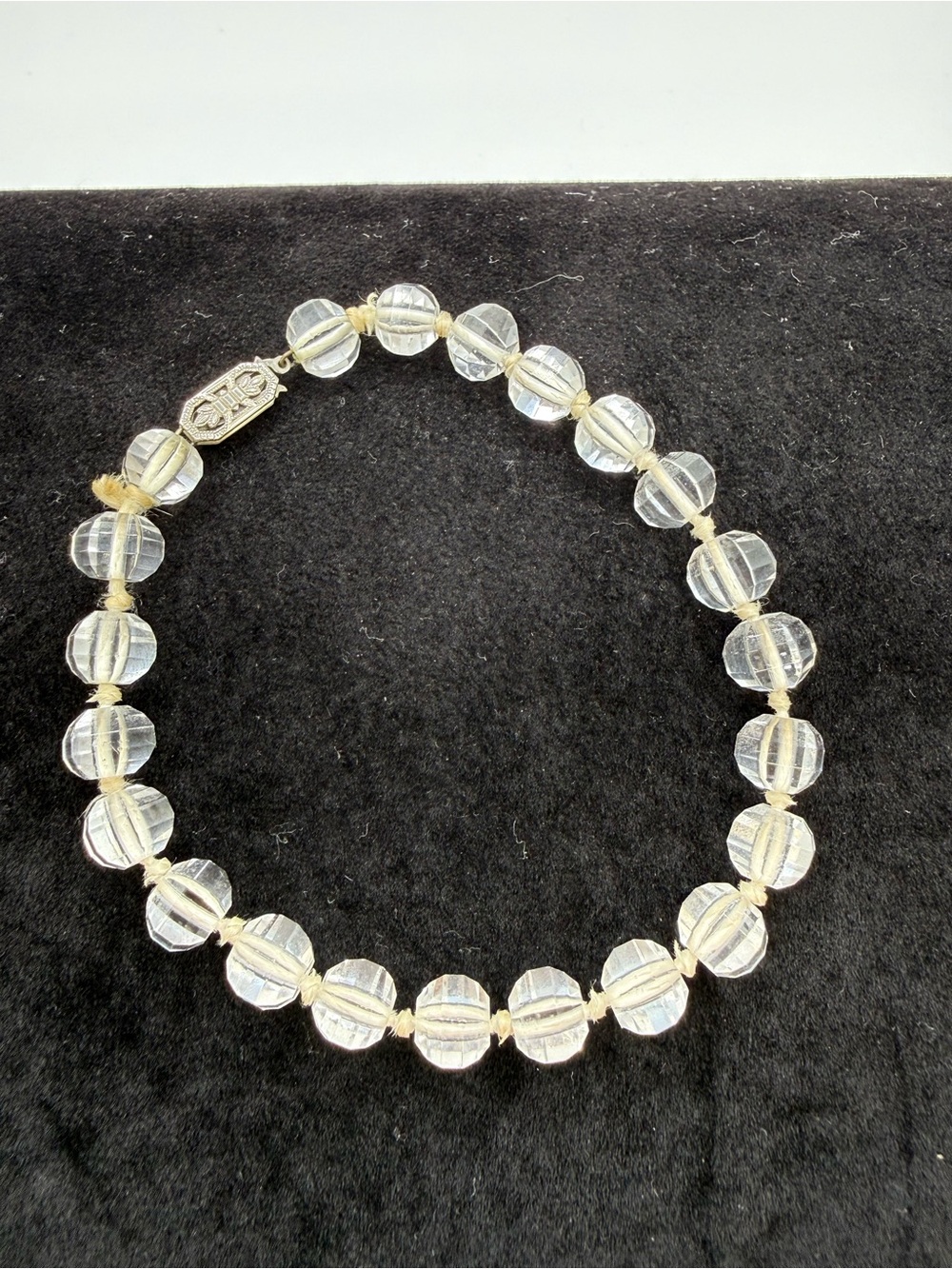 Vintage Art Deco Faceted Clear Crystal Bead Bracelet 14K GF Clasp 8.25”